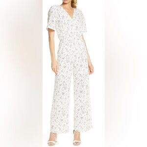 Fraiche by J wide leg jumpsuit - microdot - short sleeve / size large - nwt